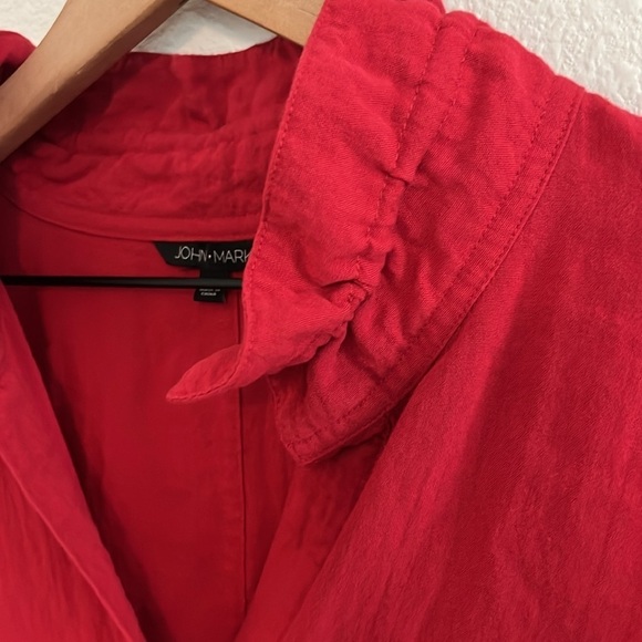 John Mark Wired Ruffled Collar Red Button Down Tunic Blouse Size Large - Picture 3 of 7